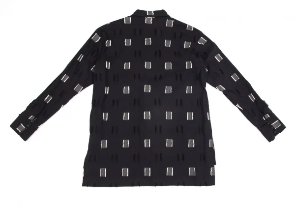 イッセイミヤケハートISSEY MIYAKE HaaT シルク混ボックスフリンジシャツ 黒2 K-103965_011