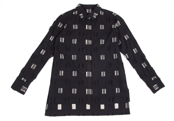イッセイミヤケハートISSEY MIYAKE HaaT シルク混ボックスフリンジシャツ 黒2 K-103965_002