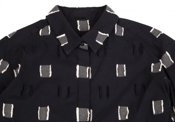 イッセイミヤケハートISSEY MIYAKE HaaT シルク混ボックスフリンジシャツ 黒2 K-103965_003