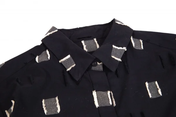 イッセイミヤケハートISSEY MIYAKE HaaT シルク混ボックスフリンジシャツ 黒2 K-103965_004