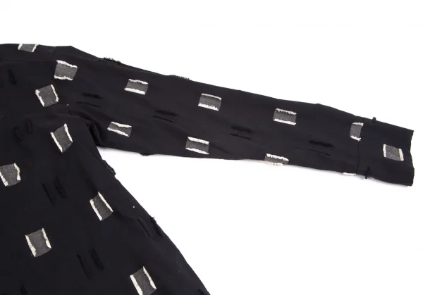 イッセイミヤケハートISSEY MIYAKE HaaT シルク混ボックスフリンジシャツ 黒2 K-103965_006