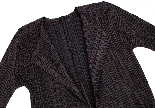 プリーツプリーズPLEATS PLEASE ポリレーヨンハウンドトゥースボタンレスカーディガン 茶黒4 K-103998_003
