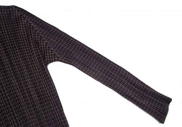 プリーツプリーズPLEATS PLEASE ポリレーヨンハウンドトゥースボタンレスカーディガン 茶黒4 K-103998_005