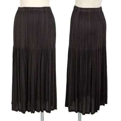 プリーツプリーズPLEATS PLEASE ポリレーヨンハウンドトゥースプリーツ切替スカート 茶黒