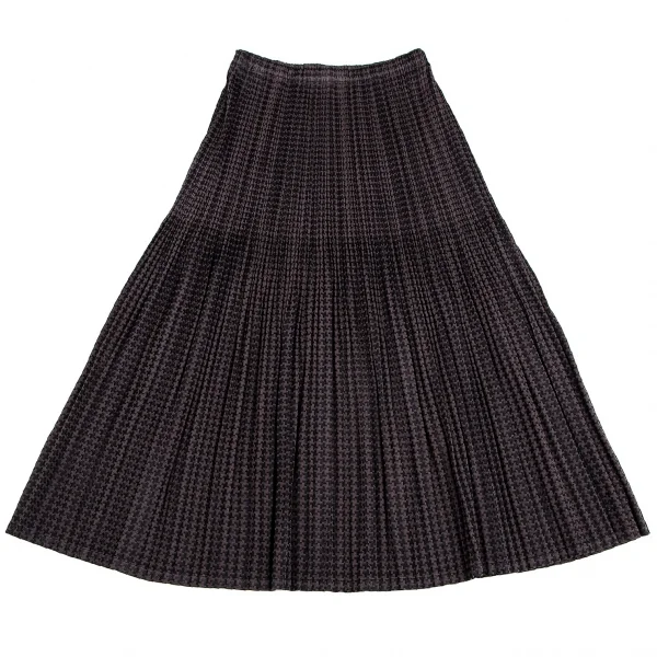 プリーツプリーズPLEATS PLEASE ポリレーヨンハウンドトゥースプリーツ切替スカート 茶黒2 K-103999_007