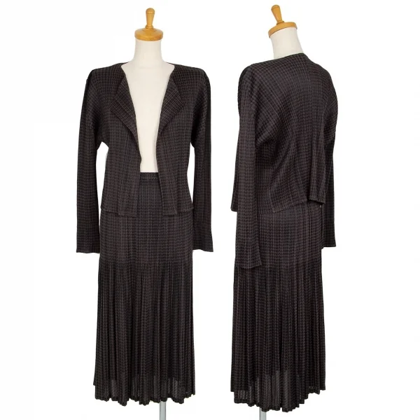 プリーツプリーズPLEATS PLEASE ポリレーヨンハウンドトゥースセットアップ 茶黒4・2 K-104000_001