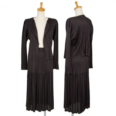 プリーツプリーズPLEATS PLEASE ポリレーヨンハウンドトゥースセットアップ 茶黒