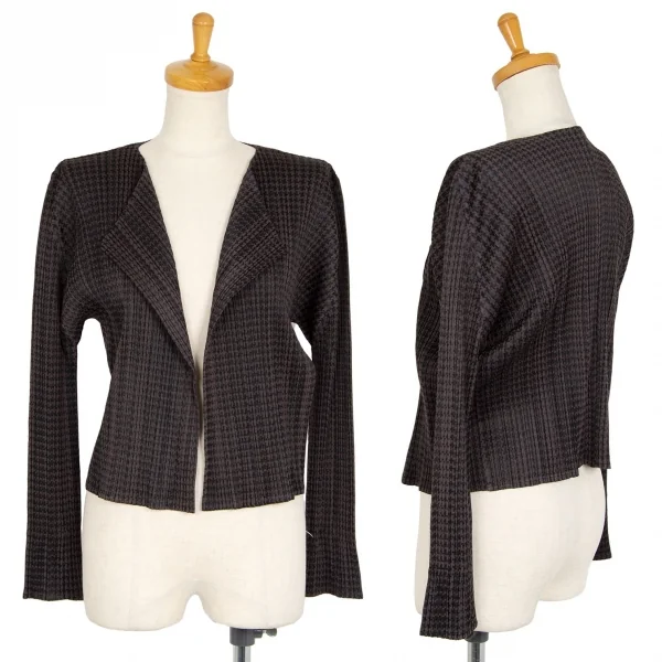 プリーツプリーズPLEATS PLEASE ポリレーヨンハウンドトゥースセットアップ 茶黒4・2 K-104000_002