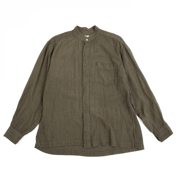イッセイミヤケISSEY MIYAKEアイムプロダクト im product EN グリッドチェックバンドカラーシャツ カーキM K-104043_001