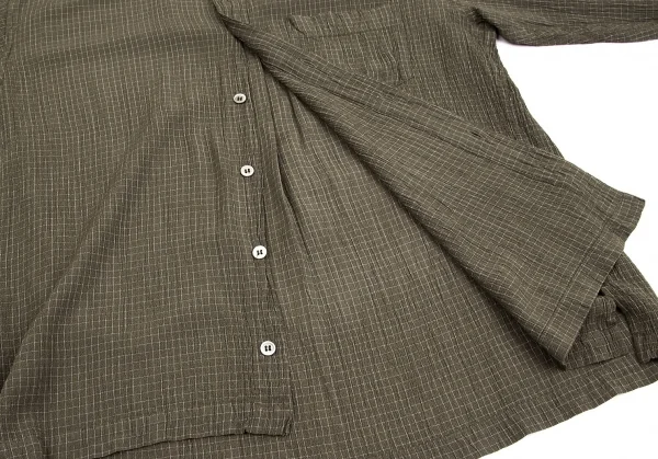 イッセイミヤケISSEY MIYAKEアイムプロダクト im product EN グリッドチェックバンドカラーシャツ カーキM K-104043_010