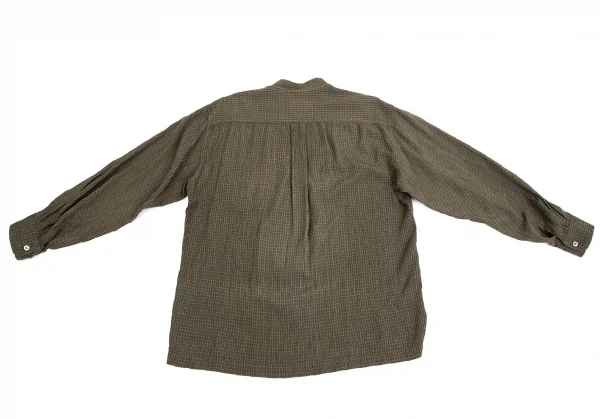 イッセイミヤケISSEY MIYAKEアイムプロダクト im product EN グリッドチェックバンドカラーシャツ カーキM K-104043_011