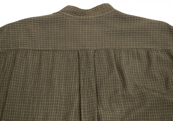 イッセイミヤケISSEY MIYAKEアイムプロダクト im product EN グリッドチェックバンドカラーシャツ カーキM K-104043_012