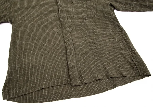 イッセイミヤケISSEY MIYAKEアイムプロダクト im product EN グリッドチェックバンドカラーシャツ カーキM K-104043_008