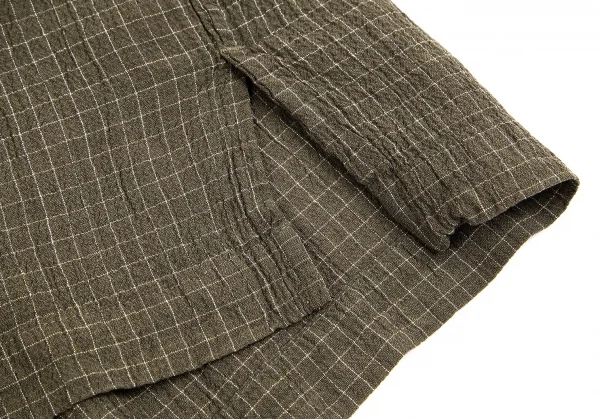 イッセイミヤケISSEY MIYAKEアイムプロダクト im product EN グリッドチェックバンドカラーシャツ カーキM K-104043_009