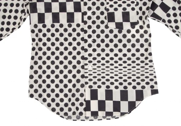 コムデギャルソンCOMME des GARCONSチェッカードットプリントラウンドカラー長袖シャツ 生成り黒M K-104061_011