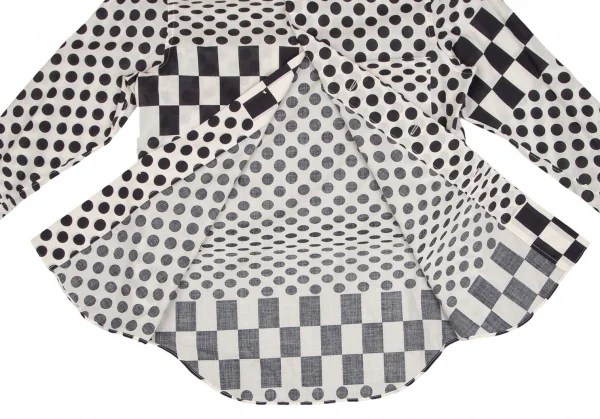 コムデギャルソンCOMME des GARCONSチェッカードットプリントラウンドカラー長袖シャツ 生成り黒M K-104061_012