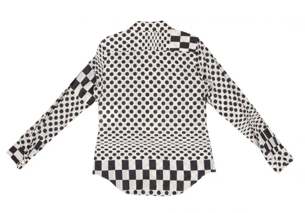 コムデギャルソンCOMME des GARCONSチェッカードットプリントラウンドカラー長袖シャツ 生成り黒M K-104061_013