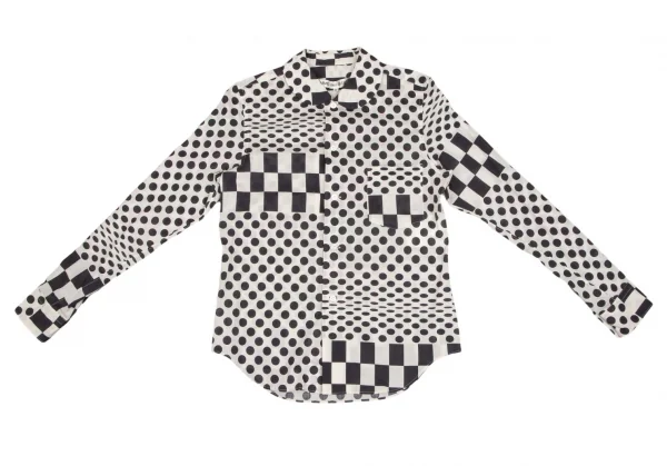 コムデギャルソンCOMME des GARCONSチェッカードットプリントラウンドカラー長袖シャツ 生成り黒M K-104061_002