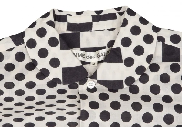 コムデギャルソンCOMME des GARCONSチェッカードットプリントラウンドカラー長袖シャツ 生成り黒M K-104061_004