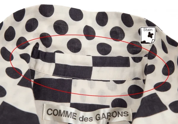 コムデギャルソンCOMME des GARCONSチェッカードットプリントラウンドカラー長袖シャツ 生成り黒M K-104061_005