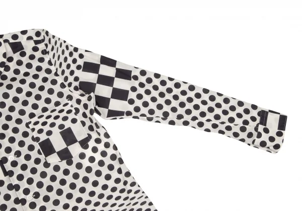 コムデギャルソンCOMME des GARCONSチェッカードットプリントラウンドカラー長袖シャツ 生成り黒M K-104061_006