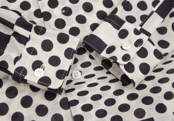 コムデギャルソンCOMME des GARCONSチェッカードットプリントラウンドカラー長袖シャツ 生成り黒M K-104061_007