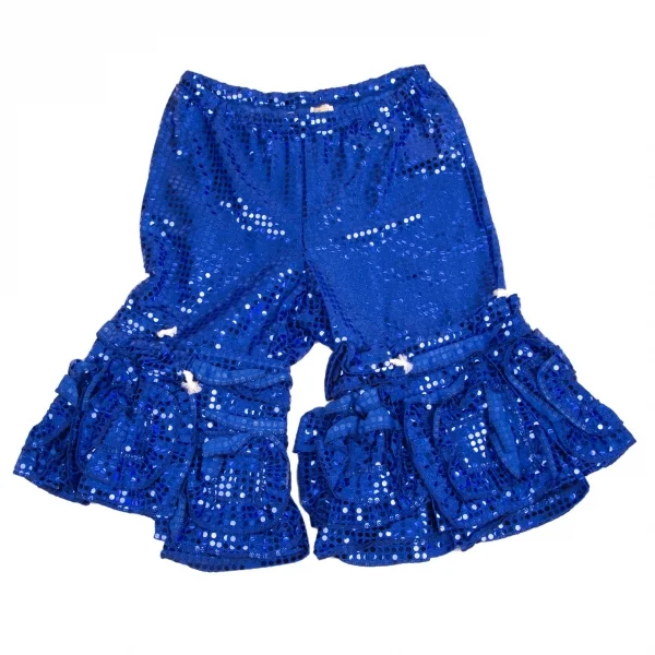 コムデギャルソンCOMME des GARCONS ドットスパンコール裾フリルクロップドパンツ 青S K-104099_001