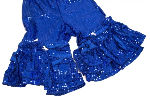 コムデギャルソンCOMME des GARCONS ドットスパンコール裾フリルクロップドパンツ 青S K-104099_004