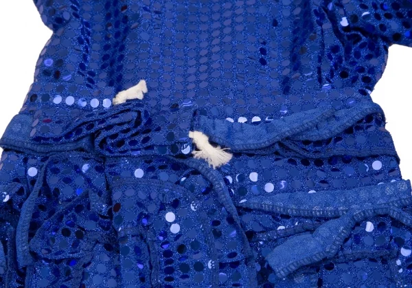 コムデギャルソンCOMME des GARCONS ドットスパンコール裾フリルクロップドパンツ 青S K-104099_005