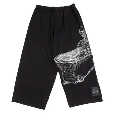 ヨウジヤマモト プールオムYohji Yamamoto POUR HOMME 朝倉優佳ウールギャバスカルドローイングプリントワイドパンツ