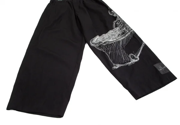 ヨウジヤマモト プールオムYohji Yamamoto POUR HOMME 朝倉優佳ウールギャバスカルドローイングプリントワイドパンツ 黒3 K-104140_006
