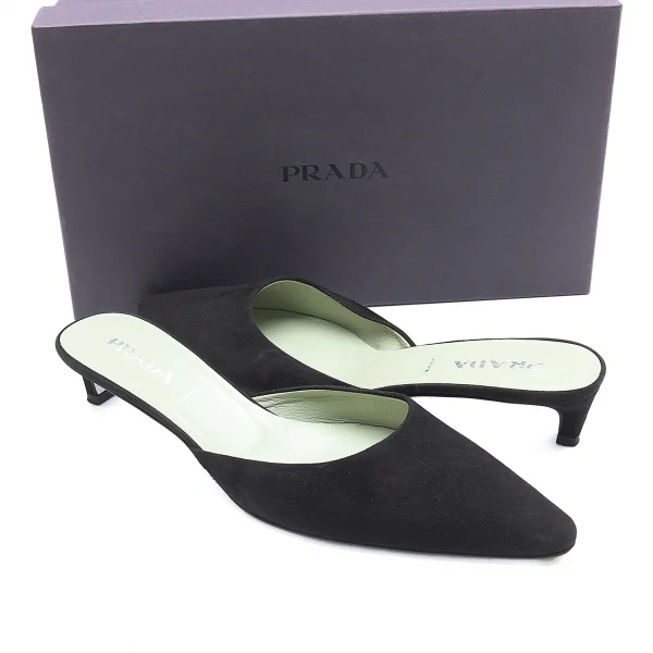 プラダPRADA スウェードポインテッドトゥサンダル 黒36.5(23.5位) K-104166_001