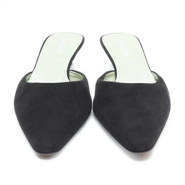 プラダPRADA スウェードポインテッドトゥサンダル 黒36.5(23.5位) K-104166_002