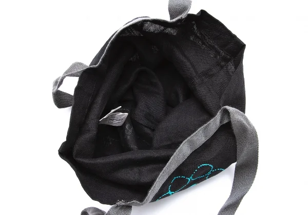 ミナペルホネンmina perhonen リネンビジュー装飾ドットロゴフロッキープリントトートバッグ 黒 K-104169_011