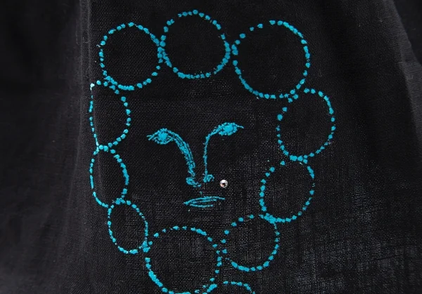 ミナペルホネンmina perhonen リネンビジュー装飾ドットロゴフロッキープリントトートバッグ 黒 K-104169_003