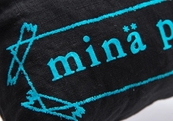 ミナペルホネンmina perhonen リネンビジュー装飾ドットロゴフロッキープリントトートバッグ 黒 K-104169_006