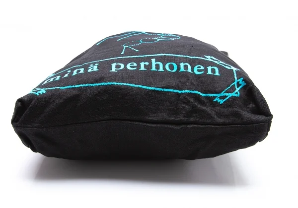 ミナペルホネンmina perhonen リネンビジュー装飾ドットロゴフロッキープリントトートバッグ 黒 K-104169_009