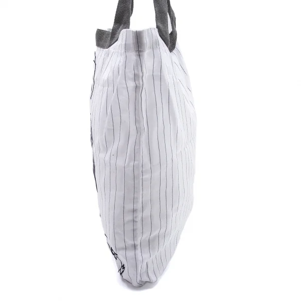 ミナペルホネンmina perhonen ビジュー装飾バードロゴフロッキープリントストライプトートバッグ 白 K-104171_010