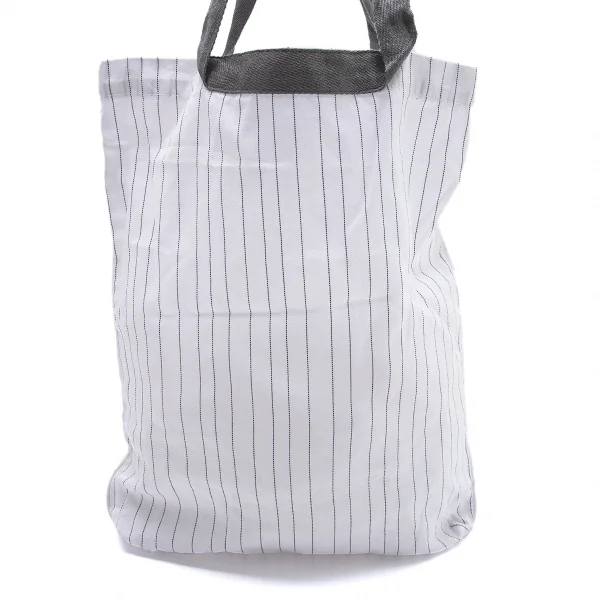 ミナペルホネンmina perhonen ビジュー装飾バードロゴフロッキープリントストライプトートバッグ 白 K-104171_011