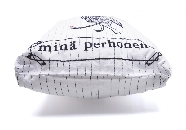 ミナペルホネンmina perhonen ビジュー装飾バードロゴフロッキープリントストライプトートバッグ 白 K-104171_012