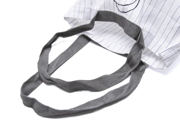 ミナペルホネンmina perhonen ビジュー装飾バードロゴフロッキープリントストライプトートバッグ 白 K-104171_013