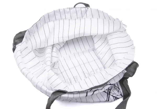 ミナペルホネンmina perhonen ビジュー装飾バードロゴフロッキープリントストライプトートバッグ 白 K-104171_014