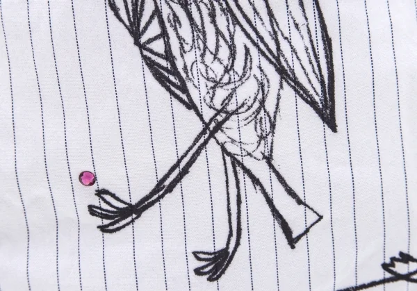 ミナペルホネンmina perhonen ビジュー装飾バードロゴフロッキープリントストライプトートバッグ 白 K-104171_007