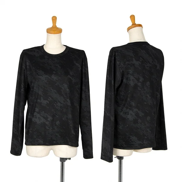 ブラックコムデギャルソンBLACK COMME des GARCONS カモフラプリントカットソー 黒グレーS K-104181_001