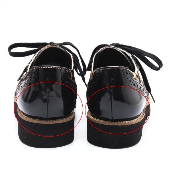 トリココムデギャルソンtricot COMME des GARCONS レオパードハラコ切替シャークソールウイングチップシューズ 黒ベージュ23.5 K-104186_004