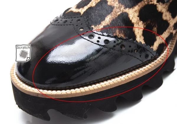 トリココムデギャルソンtricot COMME des GARCONS レオパードハラコ切替シャークソールウイングチップシューズ 黒ベージュ23.5 K-104186_009