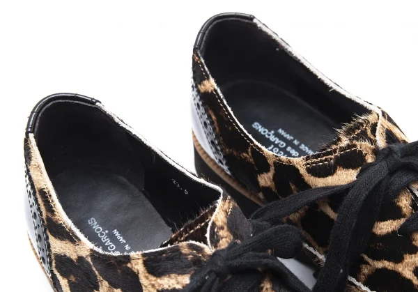 トリココムデギャルソンtricot COMME des GARCONS レオパードハラコ切替シャークソールウイングチップシューズ 黒ベージュ23.5 K-104186_012