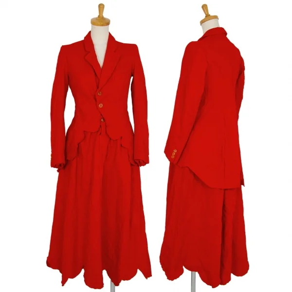 ローブドシャンブル コムデギャルソンrobe de chambre COMME des GARCONS ポリ縮絨裾ラウンドカットデザインモーニングジャケット 赤L K-104193_018