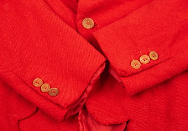 ローブドシャンブル コムデギャルソンrobe de chambre COMME des GARCONS ポリ縮絨裾ラウンドカットデザインモーニングジャケット 赤L K-104193_008