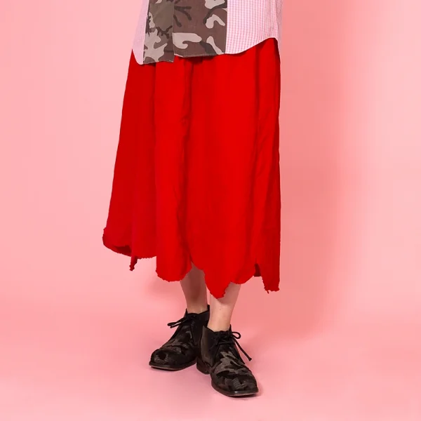 ローブドシャンブル コムデギャルソンrobe de chambre COMME des GARCONSポリ縮絨裾ラウンドカットデザインウエストギャザースカート 赤M K-104194_015